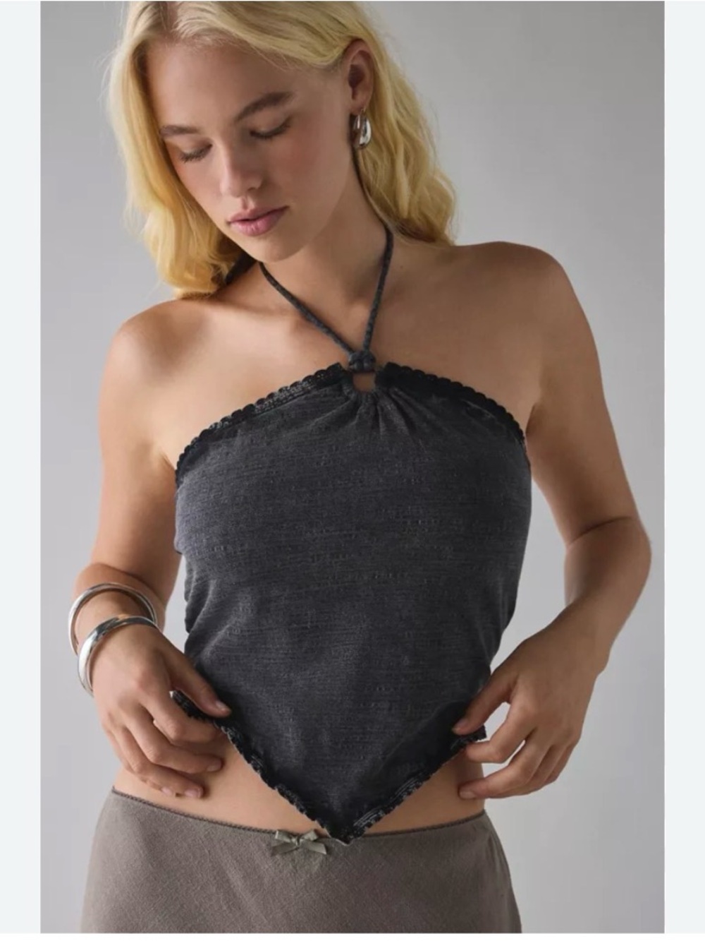 Kimchi Blue Charcoal Mariana Cropped Halter Top Women’s Size XL NWOT